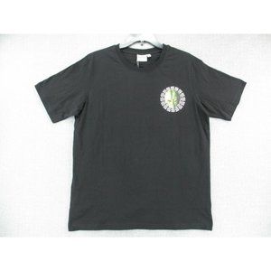 SSS World Corp Shirt Mens Large Black Alien Print Short Sleeve Crew Neck NEW